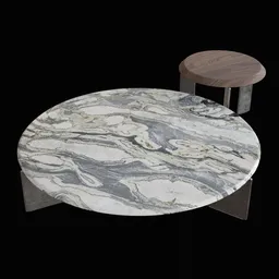 Detailed 3D rendering of a sophisticated marble coffee table with sleek aged elm legs, ideal for Blender 3D projects.