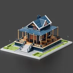 Isometric Blender 3D model showcasing an anime-styled structure with accessories, ideal for architectural visualization.