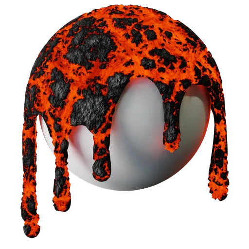 Customizable procedural lava material with voronoi and noise textures, suitable for PBR rendering in Blender 3D.