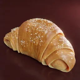 Detailed semi-realistic 3D croissant model with textured surface, ideal for Blender rendering and food visualization.