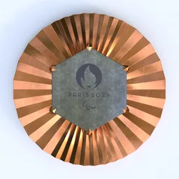 3D rendered bronze medal with embossed Olympic logo for Paris 2024, showcasing fine detail and texture.