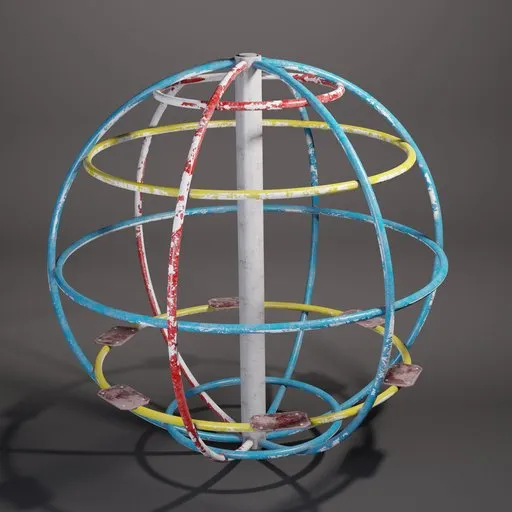 Weathered Soviet-era Czechoslovakian playground globe 3D model, rusted and old, compatible with Blender.