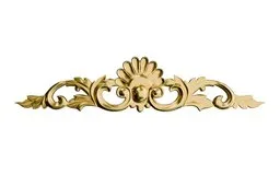 Gold detailed ornate 3D Cartouche molding for classical architecture visualization in Blender.