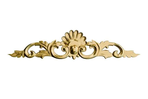 Gold detailed ornate 3D Cartouche molding for classical architecture visualization in Blender.