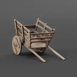 Detailed 3D model of a vintage wooden cart, ideal for Blender medieval environments.