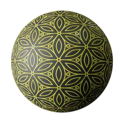 Yellow embossed flower pattern PBR material for 3D home decoration visualizations in Blender.