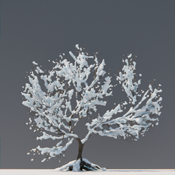 Detailed 3D snowy tree model with intricate branches and roots, perfect for Blender winter scenes.