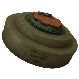 Highly detailed 8K Blender 3D model of a military TM-62 landmine with authentic wartime textures.