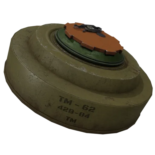 Highly detailed 8K Blender 3D model of a military TM-62 landmine with authentic wartime textures.