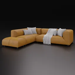 3D rendered modular corner sofa with customizable leather texture, compatible with Blender 4.0+