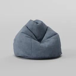 Realistic 3D model of a blue velvet bean bag chair suitable for Blender renderings and interior design visualizations.