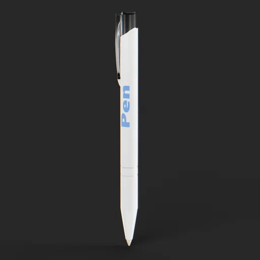 Detailed 3D model of a white and blue pen optimized for Blender rendering, perfect for stationery mock-ups and designs.