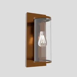 3D-rendered cylindrical outdoor light fixture with illuminated bulb for Blender modeling.