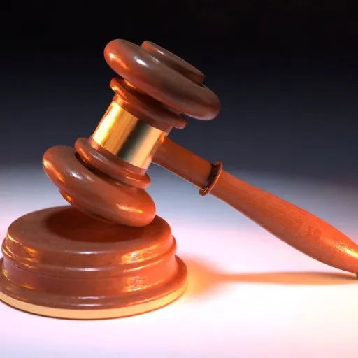 Highly detailed 3D rendered gavel, showcasing wood texture and reflective metal, compatible with Blender.