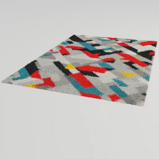 High-resolution 3D textured carpet model with abstract design, suitable for Blender renderings and interior visualizations.