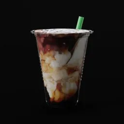 Realistic Blender 3D model of Taho, a traditional Filipino soy pudding with syrup, in a clear plastic cup.