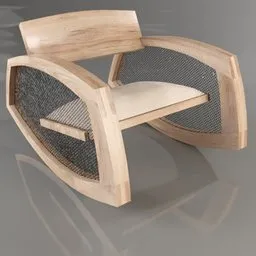Highly detailed Blender 3D model showcasing a modern rocking armchair with wooden frame and wire mesh design.