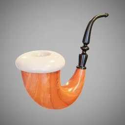 Highly detailed Blender 3D render of a wooden Calabash Smoking Pipe with a curved stem and white bowl.
