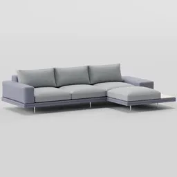 Highly detailed grey sectional 3D sofa model with realistic textures, suitable for Blender rendering.