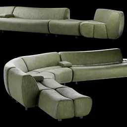 High-quality Blender 3D render of a green modular sofa design, ideal for interior modeling.