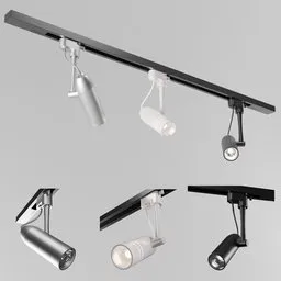 Detailed 3D model of adjustable ceiling lights, compatible with Blender Eevee and Cycles, showcasing high-resolution textures.