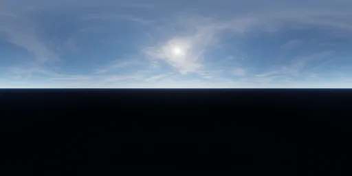 Clear blue sky HDR with bright sun and wispy clouds for realistic lighting in 3D scenes.