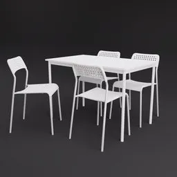 White modern 3D model of a dining table with four chairs, designed in Blender for interior visualization.