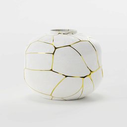 "Kintsugi Vase #4 in Blender 3D - White vase with stunning cracky design and gold inlays, inspired by Japanese art and polished to perfection."