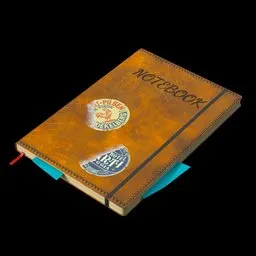 Detailed 3D rendering of a vintage leather notebook with bookmarks optimized for Blender.