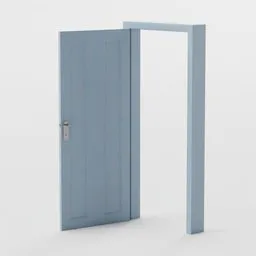 "Contemporary blue door with frame 3D model for Blender 3D - can be opened. Detailed face with wooden cabinet and trident. Created in 2019."