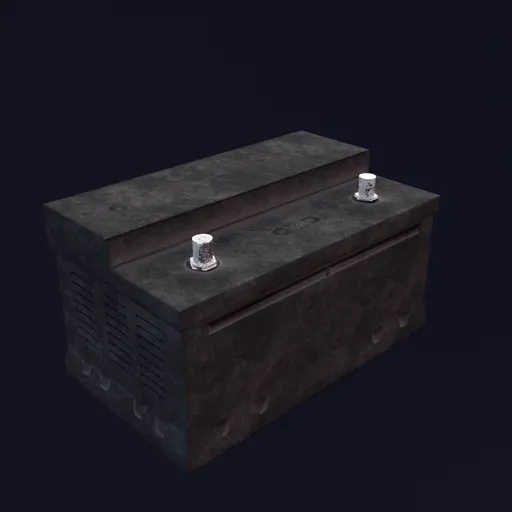 Realistic car battery 3D model with detailed textures for Blender rendering, 530 polygon mesh, high-resolution 2048px textures.