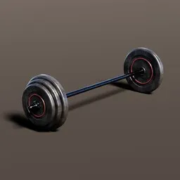 Realistic 3D model of a gym barbell, detailed rubber texture, suitable for Blender rendering.