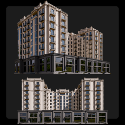 "Explore the ResidentialBuilding, an impressive isometric voxel model with a symmetrical front and stalinist style highrise. With a soccer field in the middle and minimalist dark design inspired by Mikhail Evstafiev, this Blender 3D model designed by M3D is perfect for resort or apartment projects in Cairo. Get the best 3D model for your project now at BlenderKit!"