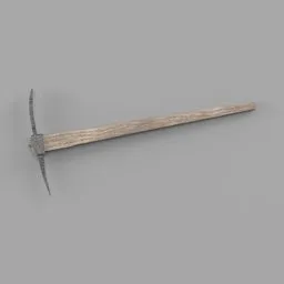 High-quality 3D iron pickaxe model with wooden handle, game-ready asset, optimized for Blender rendering.