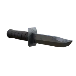 "Equipment category 3D model of a detailed knife with 1k textures, created in Blender 3D. Rendered on a black background with realistic shading, this knife has a post-apocalyptic feel and scrap-like appearance. Perfect for Clash of Clans or Fortnite art styles."