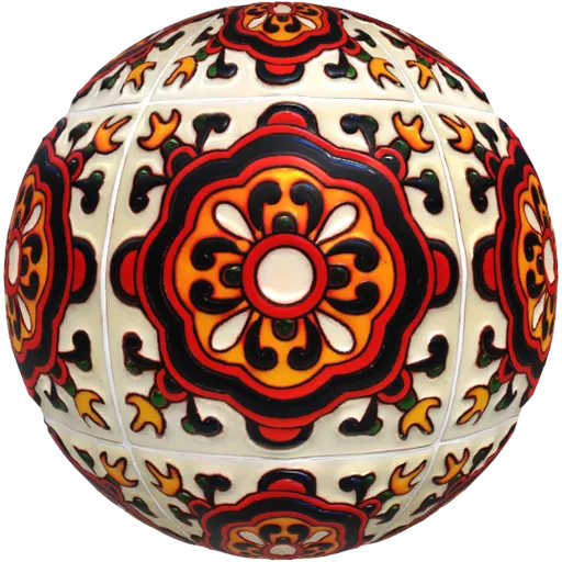 Detailed PBR Mexican ceramic texture for 3D floor modeling with adjustable color, scale, roughness, and metallic options.