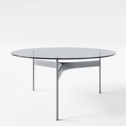 Sophisticated 3D Blender coffee table model with glass top and trio of interconnected legs for design and architecture rendering.