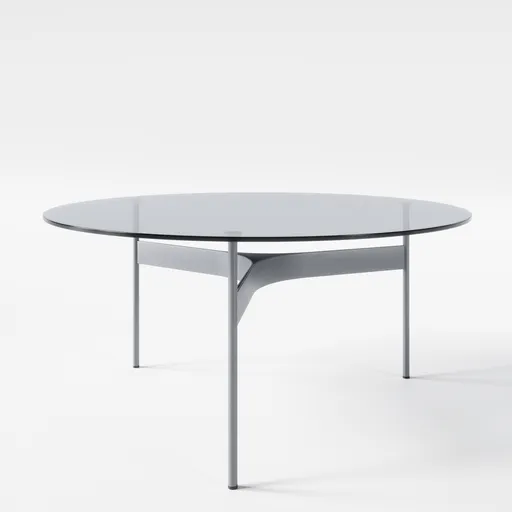 Sophisticated 3D Blender coffee table model with glass top and trio of interconnected legs for design and architecture rendering.