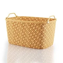 3D model of a wicker basket with handles reflecting realistic texture, suitable for Blender rendering.