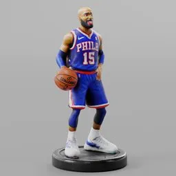 "Get 3D Vince Carter basketball decoration model for Blender 3D software. Limited time offer. Beautifully crafted statue with a full black beard, red and blue color scheme, and placed on a pedestal."