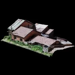 Detailed 3D brick wall building scan with tiled roofs and 8K textures, perfect for Blender rendering.
