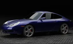 Detailed Blender 3D rendering of a blue Porsche 911 Carrera showcasing exterior design on a textured surface.