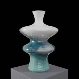 Realistic 3D-rendered turquoise and white decorative jug on pedestal for Blender artists.
