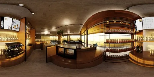 High-resolution HDR image capturing a warm, inviting coffee shop interior with natural lighting and detailed textures.