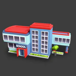 Stylized low-poly school building