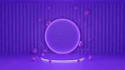 3D purple-themed interior scene with geometric shapes, ideal for creative renders in Blender.