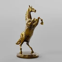 Detailed 3D-rendered golden horse sculpture in rearing pose, suitable for Blender 3D projects.