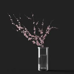 "3D Sakura Twigs model in a transparent glass vase rendered with Cycles renderer using Blender 3D software. Perfect for product design rendering and cherry blossom inspired designs."