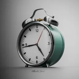 Highly detailed, realistic 3D Blender model of a classic analog alarm clock, optimized with low-poly baking technique.