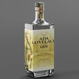 High-res 3D-rendered gin bottle model with detailed label, suitable for Blender animation and visualization projects.